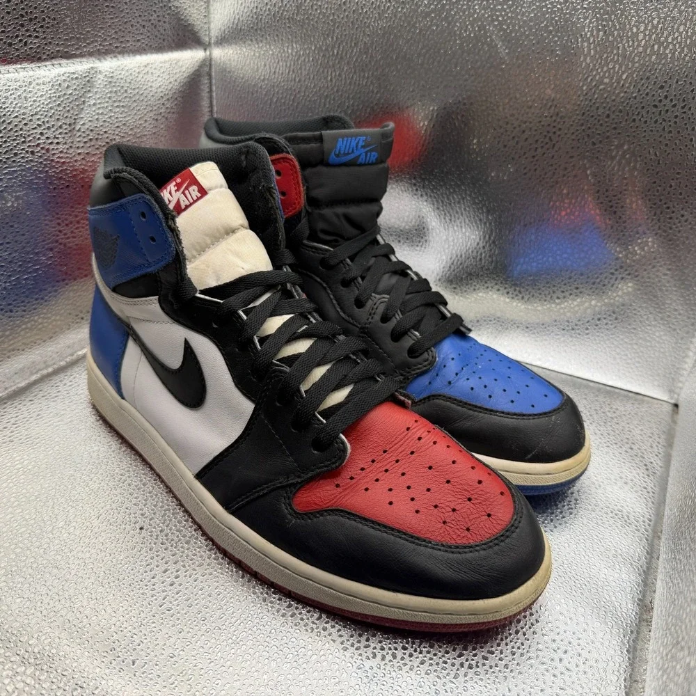 Size 12 Jordan 1 Retro High OG‎ Top 3 Black White Red Blue Mens Shoes 555088-026